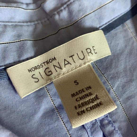 NORDSTROM SIGNATURE Blue Button Down Open Back Tunic Striped Shirt S - Picture 3 of 8